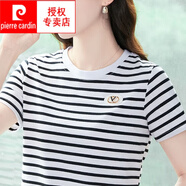 皮爾卡丹（pierre cardin）黑白條紋短袖t恤女夏季2025新款減齡圓領(lǐng)中年時(shí)尚百搭女士上衣潮 黑白條紋 2XL【建議123-133斤】