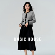 Basic House/百家好秋季撞色小香風(fēng)優(yōu)雅氣質(zhì)感上衣連衣裙兩件套 灰色 L