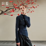 日著原創(chuàng)嵌花修身套頭毛衣2024冬季新款肌理感小高領羊毛上衣女 年藍 M