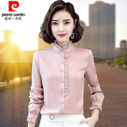 皮爾卡丹（pierre cardin）23年新款立領(lǐng)雪紡襯衫女長(zhǎng)袖春秋洋氣新款時(shí)尚小衫上衣打底衫襯衣 AZ5507粉色 L 【建議105-115斤】