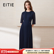 愛(ài)特愛(ài)（EITIE）秋冬新款商場(chǎng)同款薄紗透視五分袖百褶雪紡連衣裙長(zhǎng)裙6007771 深藍(lán)31 M 160