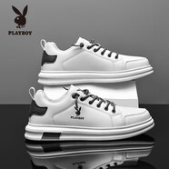 花花公子（PLAYBOY）休閑板鞋男鞋2025秋冬季新款潮流百搭運(yùn)動(dòng)商務(wù)皮鞋男加絨棉鞋 白灰PL720125 43