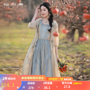 煙花燙小個(gè)子收腰無(wú)袖連衣裙女2025新款秋裝氣質(zhì)文藝a字裙子ZG 梅冰 藍(lán)黃條（僅售連衣裙，無(wú)外搭） M