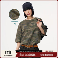 Mmlg 87mm 迷彩短袖T恤女夏季新款復(fù)古潮流韓系寬松情侶同款上衣 暗迷彩 M