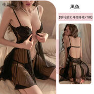 星玫仙性感鋼圈小胸顯大聚攏帶胸墊睡衣女款冰絲吊帶睡裙蕾絲大碼睡袍裝 黑色【含鋼托睡裙+T褲】 M 【適合80-100斤】保密發(fā)貨