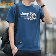 吉普（JEEP）【7A抗菌】100%純棉T恤男士短袖夏季寬松透氣衣服男裝 寶藍(lán) L