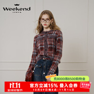 卓雅周末（JORYA weekend）孟子義同款|2024冬新款復(fù)古格紋流蘇蝴蝶結(jié)馬海毛針織衫 紅藍(lán)格 M
