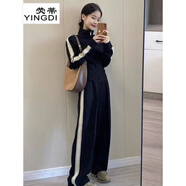 熒蒂（YINGDI）休閑運動(dòng)套裝女春秋季歐貨黑色衛衣女休閑褲兩件套小香風(fēng)減齡 黑色套裝 2XL