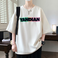 卡爾仕夏季短袖t恤男寬松圓領(lǐng)冰絲薄款體恤青少年半袖男透氣印花夏裝 8855杏色 2XL（120-140斤）