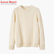 LOVER RUCCI100%全棉紅色毛衣女秋冬粗針麻花寬松外穿長袖內(nèi)搭純棉針織打底衫 米杏色 L碼【116-125斤】
