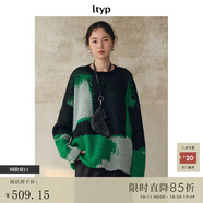 旅途原品（ltyp）羊毛馬海毛幾何撞色提花毛衣/開衫寬松針織衫女秋季 套頭毛衣-幻彩綠 L