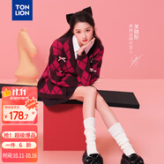 唐獅（TonLion）【關(guān)曉彤同款】2025秋冬女V領(lǐng)菱形格提花開(kāi)衫毛線衫針織衫外套