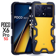 龍豈 小米POCOX5PRO手機殼防摔金屬邊框新款全包邊保護套x5散熱外殼POCO X6Pro鐵無背板男縷空鋁合金硬 金屬邊框式-機械臂：黑色 小米POCO X6 Pro 5G