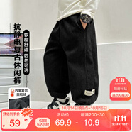 左西男童加絨褲子休閑褲2025新款兒童一體絨燈芯絨長(zhǎng)褲潮 黑色 160