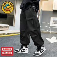 G·DUCK KIDS小黃鴨男童褲子秋季工裝褲2024新款長褲中大童秋裝街舞嘻哈寬松褲 黑色 160 cm