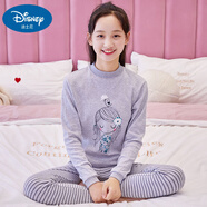 迪士尼初中學(xué)生秋衣秋褲套裝女童棉女大童12-15歲保暖內衣少女棉毛衫 灰色女孩(中/領(lǐng)) L 體重75-85斤