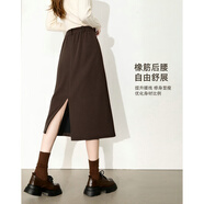尚靜半身裙不25年冬新女裝豎條紋后開(kāi)叉中長(cháng)款高腰顯瘦加厚A字裙子女