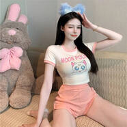 大眼睛衣服皮卡丘夏動(dòng)漫美少女可愛(ài)卡通短袖t恤女高腰緊身顯胸 貓頭-粉 M