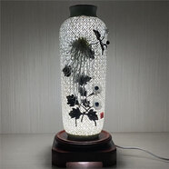 新中式臺面陶瓷花瓶潮州通花藝術(shù)品擺件家居工藝品客廳裝飾品送禮 小白玉配紅木插電紅木底座