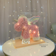 梵花戀歌永生花獨角獸玫瑰花禮盒結(jié)婚生日七夕教師節(jié)禮物送女生老婆媽媽 【配手提袋】大版皇冠粉白love禮盒燈組裝好