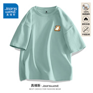 真維斯（Jeanswest）米色t恤男士夏季潮牌鴨寬松重磅短袖美式休閑潮流潮牌情侶半截袖 水綠(JZS沙發(fā)鴨X) L