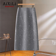 艾熙禮高端國風(fēng)刺繡灰色毛呢半身裙女秋冬季2025加厚超好看直筒包臀裙子 灰色-毛呢 【高級氣質(zhì)款】 2XL /30 建議125-135斤
