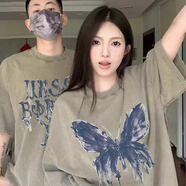 一寸相思情侶裝夏季短袖t恤男套裝新款潮流寬松一男一女學(xué)生百搭高中班服 女款軍綠 4XL (推薦體重170-200斤)