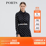 PORTS寶姿 春夏新品印花長袖連衣裙ASL9D001LPP083 黑色印花 S (4)