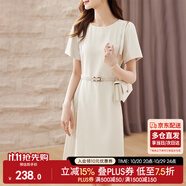 尚都比拉設(shè)計(jì)感拼接連衣裙夏季高級(jí)感氣質(zhì)百褶裙小個(gè)子中長(zhǎng)裙子 杏色 L