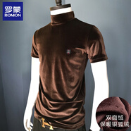 羅蒙（ROMON）金絲絨t恤男短袖半高領(lǐng)打底衫內搭 潮加絨加厚中領(lǐng)體恤男秋冬半袖 咖啡繡標【雙面絨】 2XL