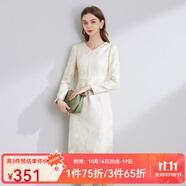 經(jīng)典故事（JANE STORY）2024秋冬新款高級(jí)感小香風(fēng)修身連衣裙女氣質(zhì)白色肌理感粗花呢裙子 杏金色 L