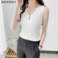 盛妙慈冰絲小吊帶無(wú)袖背心女夏外穿內搭寬松韓版短款v領(lǐng)針織打底衫上衣