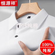 恒源祥純棉短袖T恤男士2025夏季polo.衫翻領(lǐng)純色寬松休閑中年體恤上衣男 M89605短 袖白色|純棉100%品牌旗艦款 L 170 建議115-135斤 高檔品牌男裝