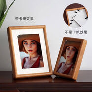 實木黑胡桃相框擺臺六8寸6洗照片做成畫框感7定制diy相片掛墻 柚木榫卯框+棉麻背板 6寸10點*15點m照片無卡紙6寸框