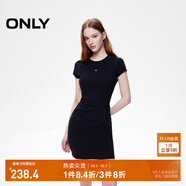 ONLY2025秋季新款金屬裝飾收腰捏褶短裙T恤裙連衣裙女|125161021 H1Z黑色 S