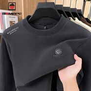 AEMAPE衛衣男士秋冬季加絨加厚保暖奧粒絨休閑圓領(lǐng)長(cháng)袖T恤爸爸裝打底衫 灰色 M 165 建議 100-115斤