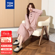 唐獅（TonLion）2024女翻領(lǐng)長(cháng)袖連衣裙長(cháng)裙 柔粉 M 