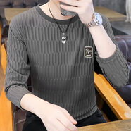 七匹狼（SEPTWOLVES）冰絲長袖t恤男款秋季潮修身青年衣服小伙潮流圓領(lǐng)純色打底衫衛(wèi)衣 607灰色 M