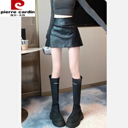 皮爾卡丹（pierre cardin）超火約會(huì )反差辣妹pu皮短裙2025新款秋冬季褶皺感包臀半身裙子 黑色 L 111-115斤