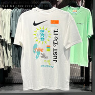 NIKE耐克男裝短袖夏季新款JUST DOIT透氣棉質(zhì)半袖運(yùn)動休閑圓領(lǐng)T恤衫 HM4454-100白色 L