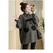 秸汐大碼女裝胖妹妹200斤秋裝高端大碼孕婦毛衣秋冬套裝韓版翻領(lǐng)寬松 加厚櫻桃毛衣【領(lǐng)子可拆卸】 大碼3XL