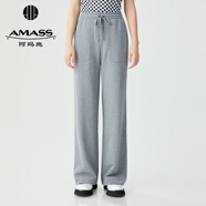 阿瑪施（AMASS）女裝松緊腰暗格紋雪尼爾休閑直筒長褲女5100386 細(xì)閃灰 S (2碼)