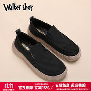 Walker Shop男士帆布鞋樂(lè)福鞋2025新款男鞋男士一腳蹬懶人鞋低幫透氣舒適布鞋 黑色 40