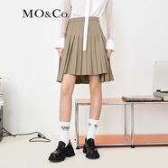 MO&Co.春學(xué)院風(fēng)前短后長(cháng)高腰壓褶半身裙黑色設計感裙子 淺卡其色 XS 155