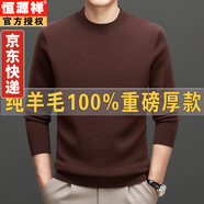 恒源祥100%純羊毛衫男半高領(lǐng)打底衫秋冬季爸爸男士毛衣高端可機洗毛線衣 咖啡-厚款 180/XXL適合160-170斤