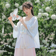 森女部落漢元素漸變夢(mèng)幻雪紡半身裙夏原創(chuàng  ) 藍色上衣（單件） M