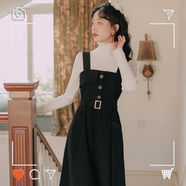 筏芯少女裙子成人禮2024年新款甜美毛衣套裝兩件套森系背帶時(shí)尚洋氣顯 黑色背帶裙+白色毛衣 加厚毛衣 M  96到105