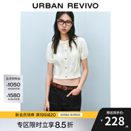 UR2025春季新款女裝蝴蝶結肌理感系帶短袖針織衫UYY950033 淺黃 XL