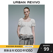 UR2025夏季新款女裝拼接蕾絲打攬設計短袖罩衫襯衫UYY250032 本白 (面料微透) XS