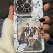 順璨可放情侶拍立得照片身份證小卡插卡套卡包潑墨蝴蝶手機殼定制適用 潑墨蝴蝶+6張照片 紅米Note8